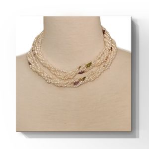 Freshwater Pearl &  Semiprecious Stone Multi-strand Twist Necklace w/14K Accents